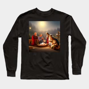 Christmas nativity scene as imagined by an AI art generator Long Sleeve T-Shirt